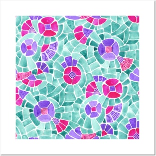 Pink Mosaic Flowers Posters and Art
